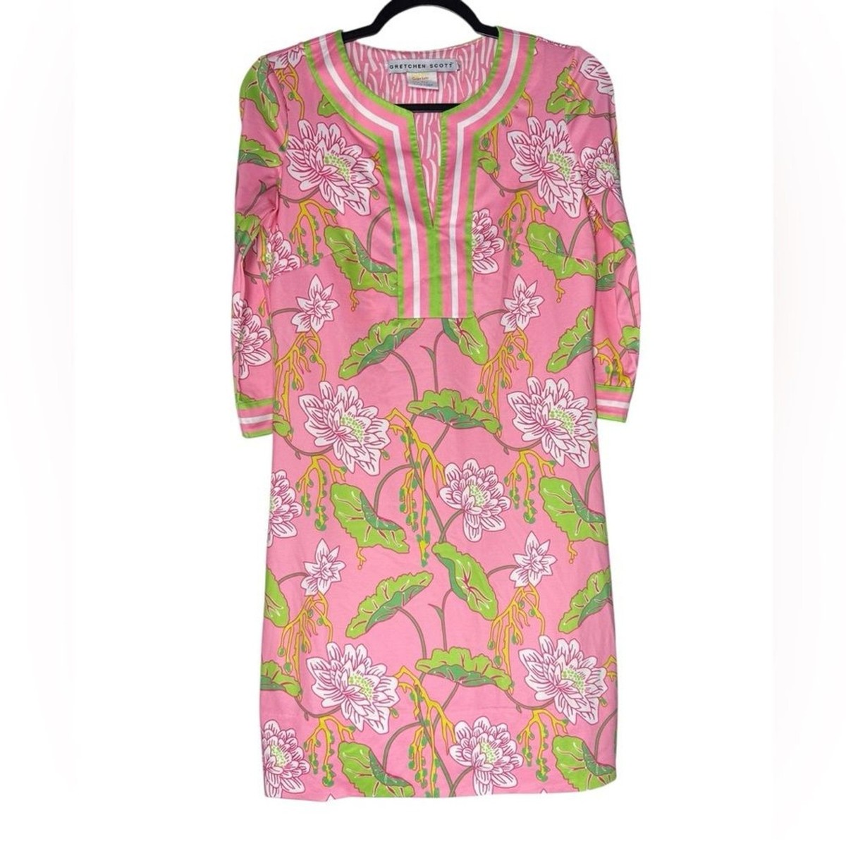 Gretchen Scott Dress Pink Green Floral Measures Sz S M Summer