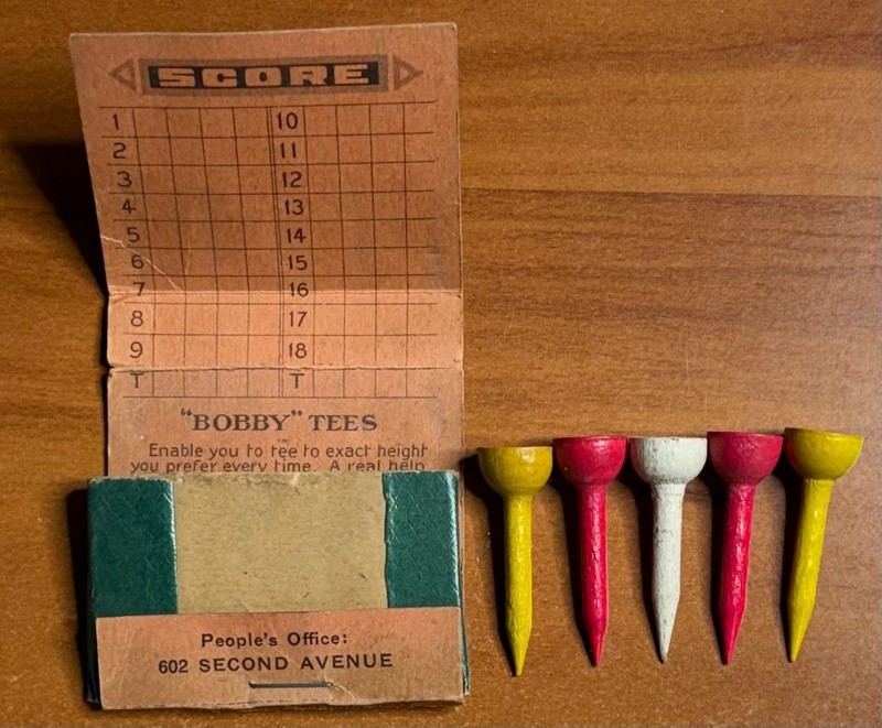 Vintage Matchbook Golf  "Bobby Tees" Advertising Holder & Scorecard Bank Troy NY