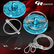 60MMx28MM LIGHT BLUE ALUMINUM CNC BILLET HOOD PIN PLATES+CABLE+BOND TAPE JDM MOD