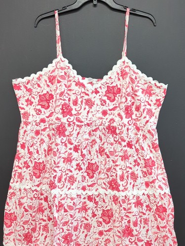 Printed Lace Trim Spaghetti Strap V Neck Mini Dress XL Coral Floral - Picture 3 of 6