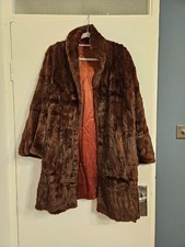 vintage real brown rabbit fur coat size 14-16