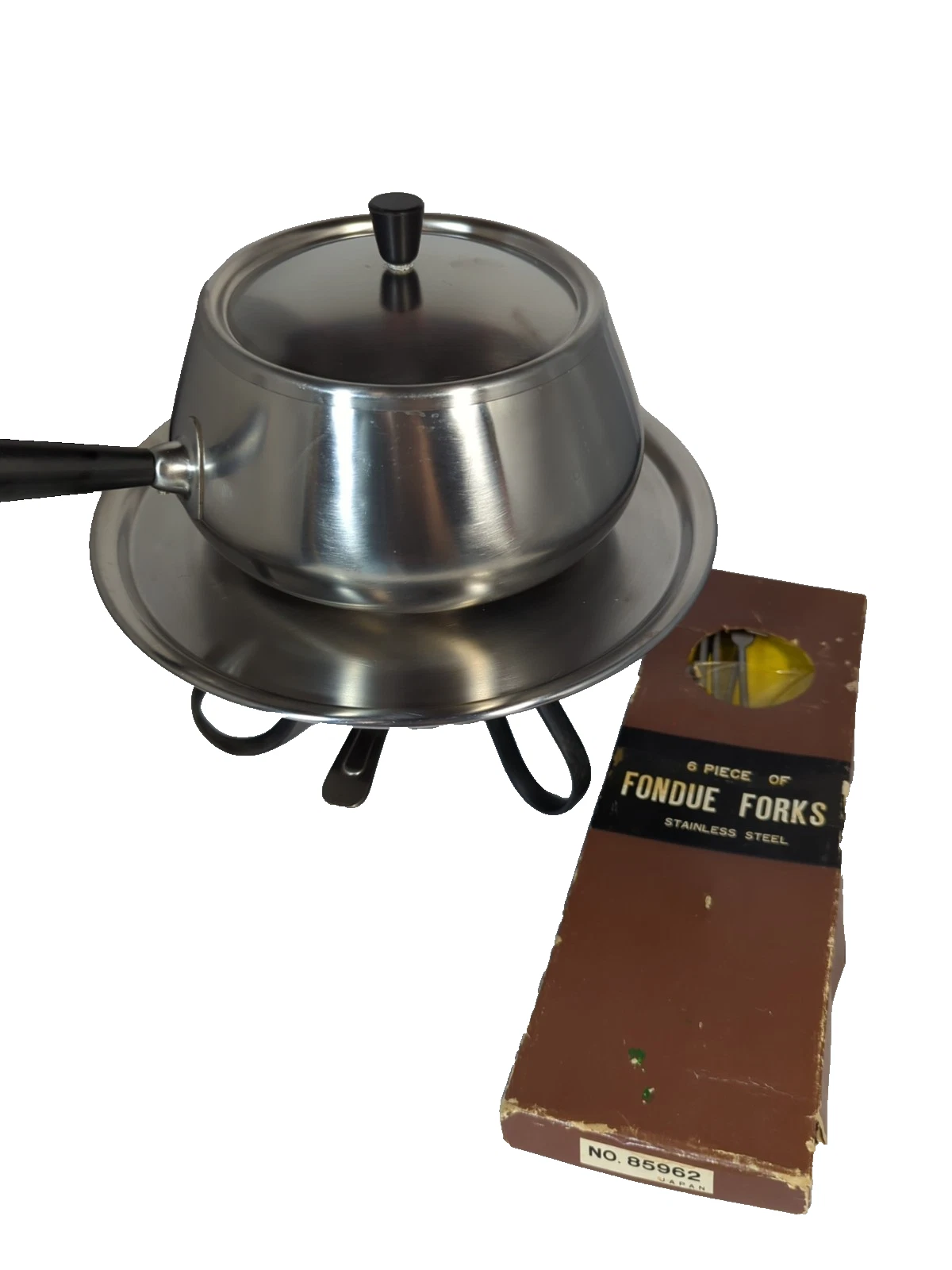 Vintage Japanese MCM Fondue Set Metal Base Wood Handle 6 forks in Box
Opens in a new window or tab