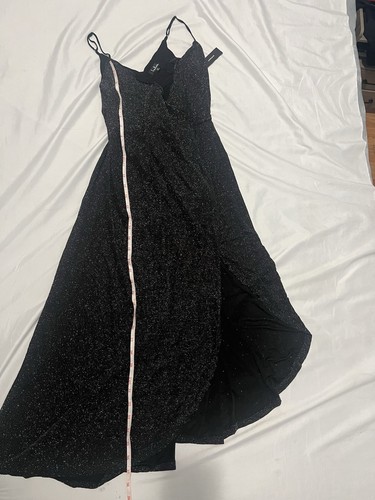 LULUS Wickelkleid schwarz himmlisch metallic Glitzer Stretch Strick Tulpensaum M - Bild 20 von 23