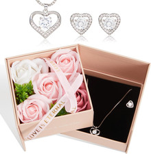 Preserved Rose Jewelry Gift Set for Women, Forever Rose Flower with Heart Neckla