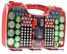 Battery Organizer Storage Case with Tester, Holds 180 Batteries, Clear Hinged