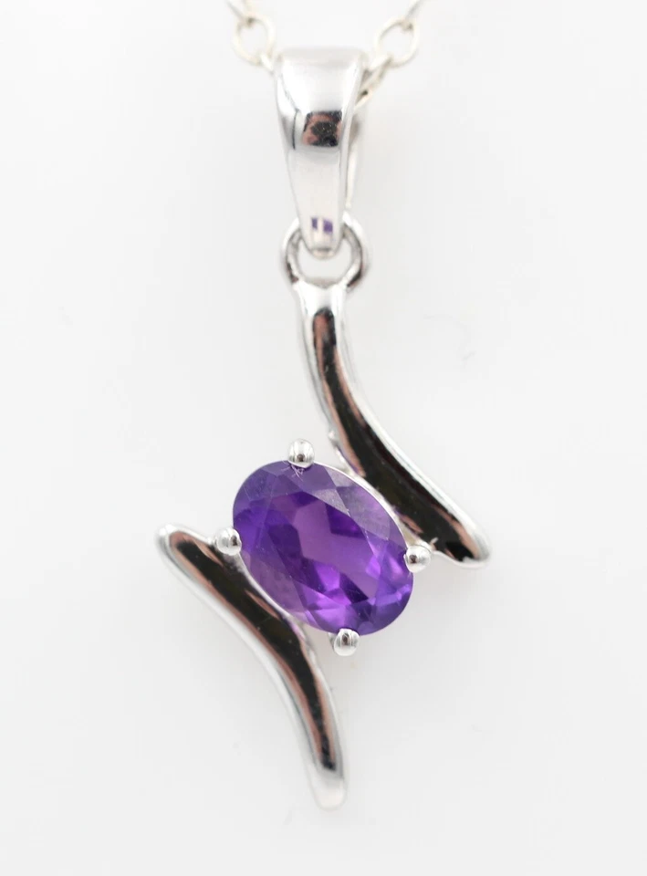 0,72 Carati Pendente Di Ametista Africana Collana In Argento 925 Dall'Africa - Immagine 2 di 4