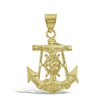 Anchor Jesus Crucifix Pendant 10k Yellow Gold Charm 1.6 inch