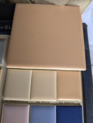 2 pc American Olean Encaustic #85 Apricot Ceramic Tile 4-1/4'' Square Matte 1950s
