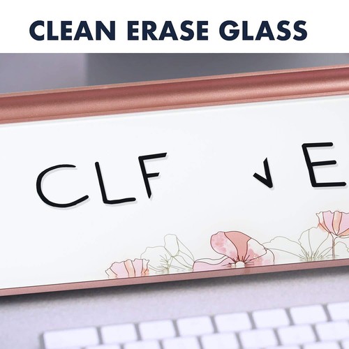 Floral Glass Dry Erase Writing Board 18x6 Desktop Computer Pad with Storage - Picture 4 of 9