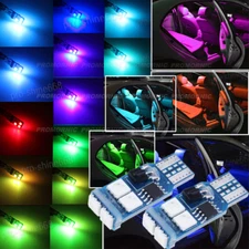 Multi color RGB LED T10 168 194 2825 6SMD Remote Map Dome Interior Light Bulbs