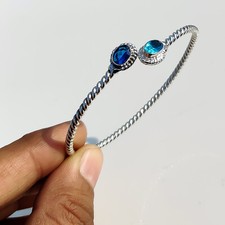 Bracelet à breloques en argent sterling 925 avec pierre précieuse topaze bleu...