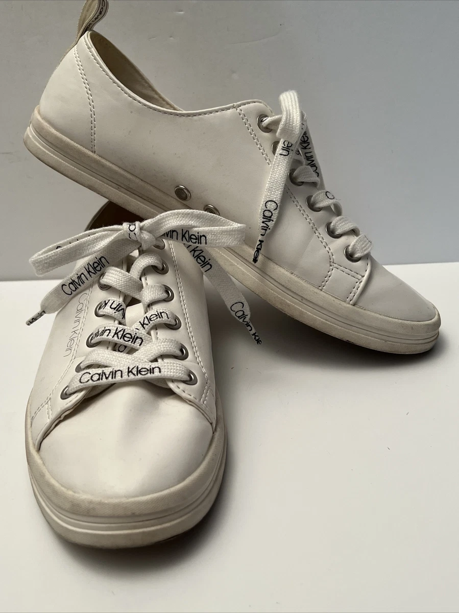Calvin Klein Maraselle Womens White Leather Lace Up Sneakers Shoes