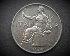 ITALY 1 LIRE  CLOSED 2 1924R  /  SNIFF'S ANCIENT COINS T-2