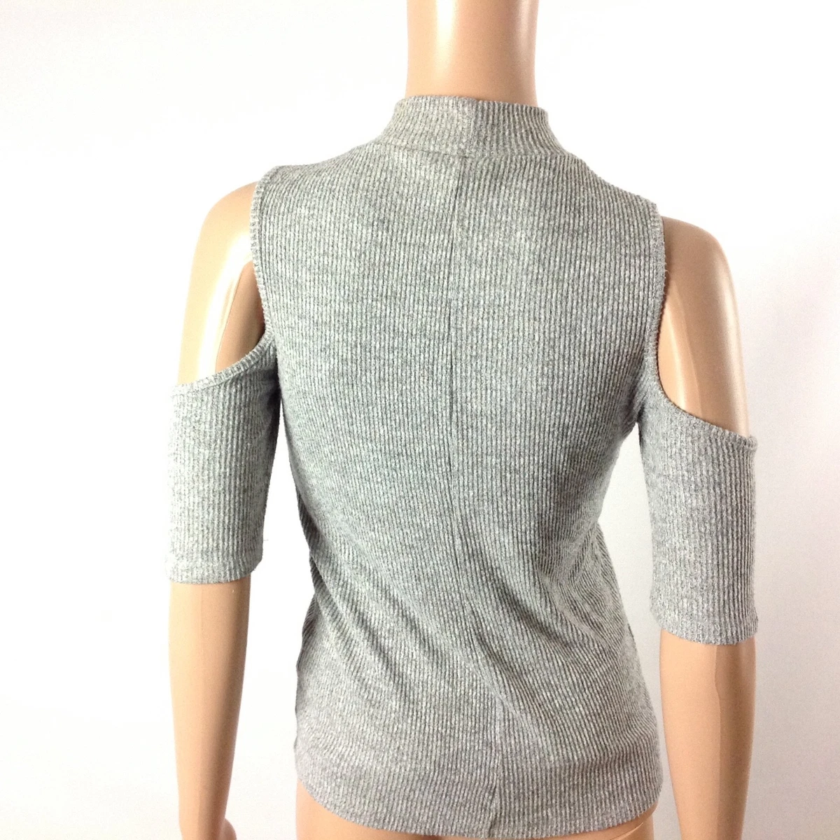 Gap Women Cold Shoulder Top Size S Gray Knit Short Sleeve Mock