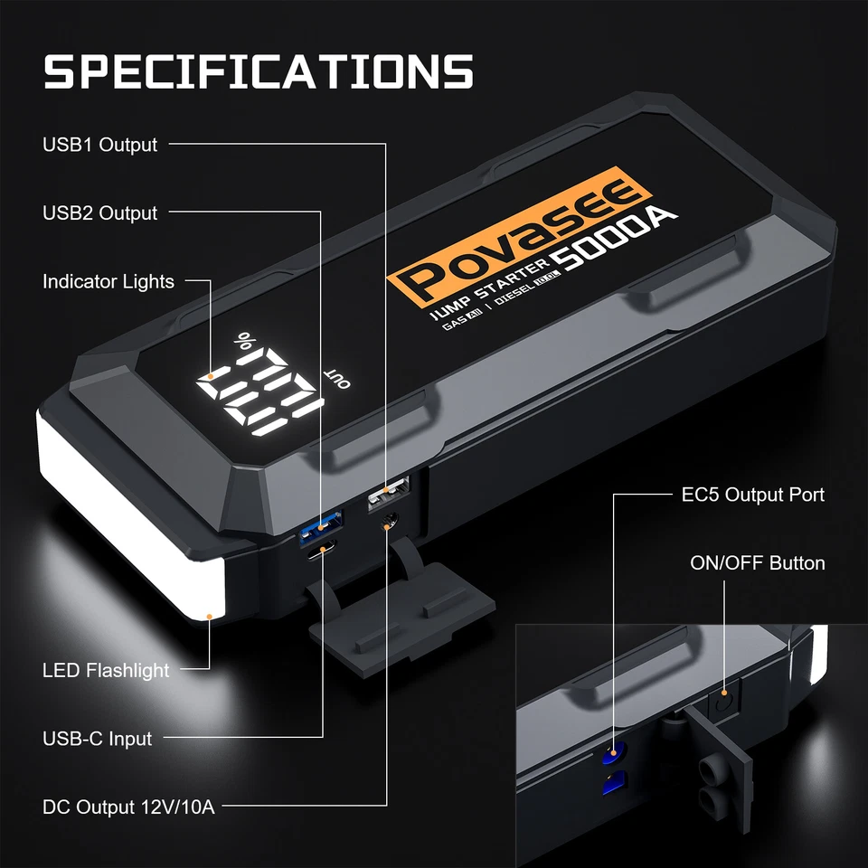 5000A Car Jump Starter Booster Jumper Power Bank Battery Charge 3"LCD Display - Image 3 of 4