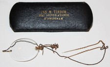 Antique Eye Glasses Wire Rimless, w/ Hair Pin - J.H Tinder Birmingham AL Case