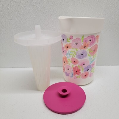 Tupperware Art of Spring Infuser White Pitcher Floral Print 2QT Complete 7811B