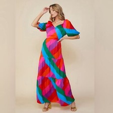 Skies are Blue Iliana Tiered Colorful Maxi Dress size Large