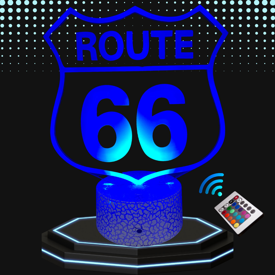 Veilleuse LED Route 66 moto states effet 3D luminaire tactile multicolore