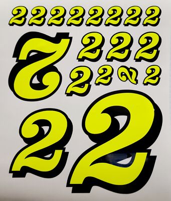 Yellow Racing Number Racing Numbers 2 Decal Sticker Sheet Pack FL Yellow Black 1/8 1/10 RC ...
