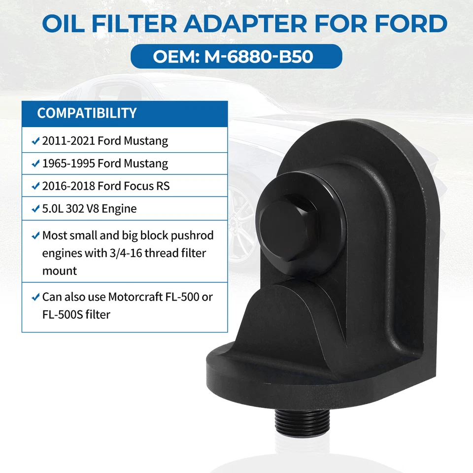 For Ford M-6880-B50 90 Degree Billet Engine Oil Filter Adapter Black Foto 3 de 4