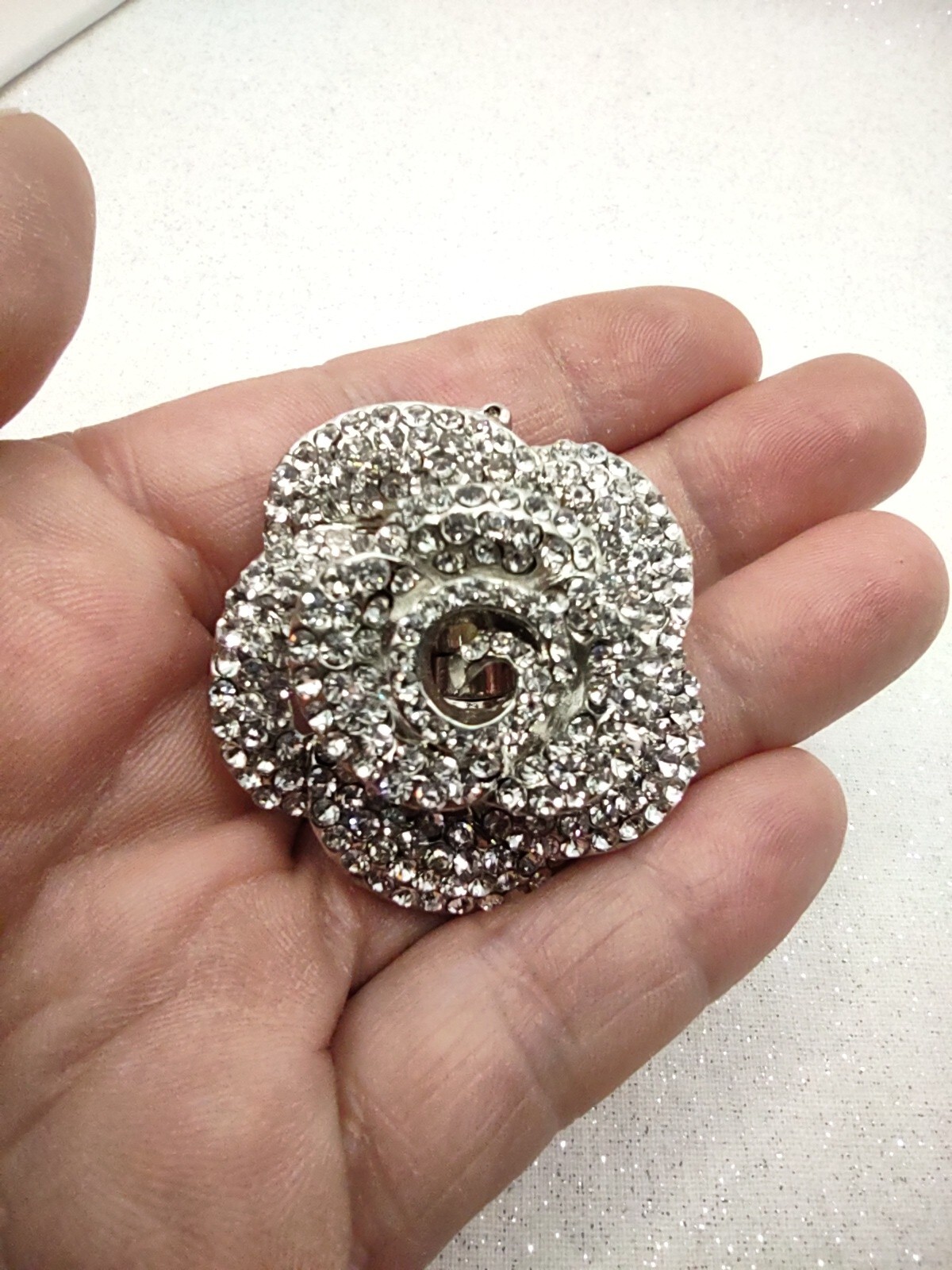 Pave Rhinestone Flower Statement Ring sz 8.75 Adj… - image 6