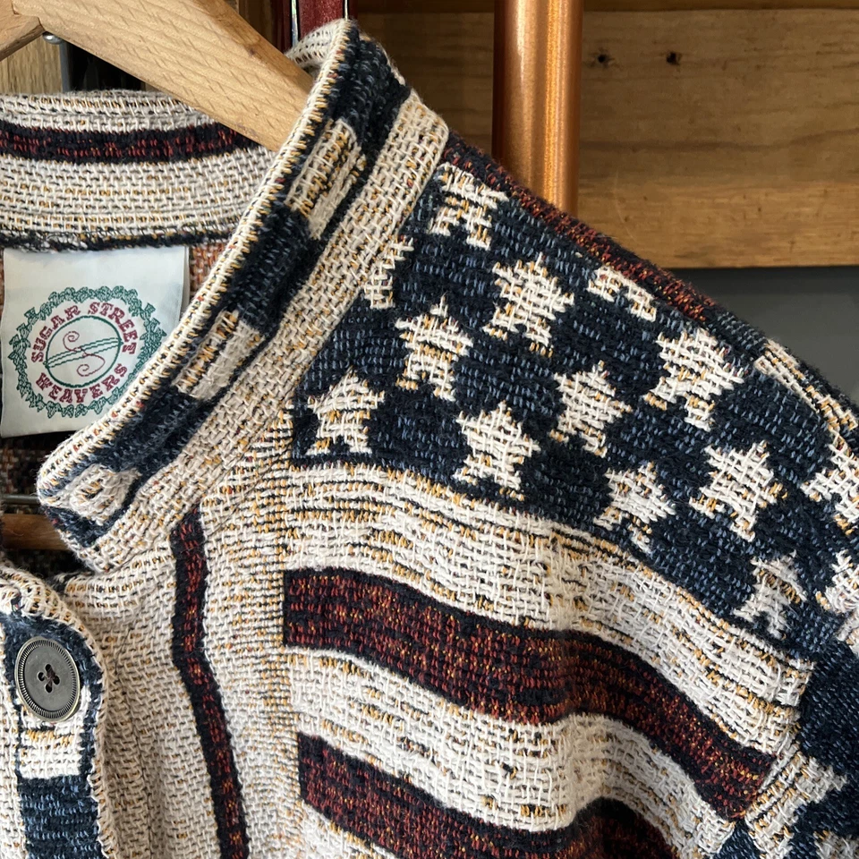 Chaqueta Sugar Street Weavers American BANDERA EE. UU. Estrellas Rayas Tapiz Mujer’s 2XL Foto 4 de 4