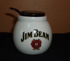 Rare 2012 Collectible Jim Beam Ceramic Mustard Jar With Lid And Spoon
