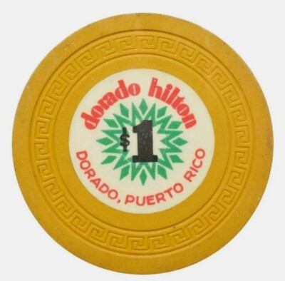 $1 DORADO HILTON Casino Yel Poker Chip Puerto Rico Small Greek Mold token ficha