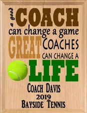 Custom Tennis Coach Gift – Personalized Wood Plaque with Name & Year – “Great Co