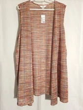 CJ Banks-NWT-Pink Orange White Striped Sleeveless Open Front Cardigan Top-1X