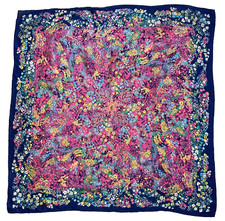 SPECIALITY HOUSE FLORAL SILK SCARF, HAND ROLLED EDGE, 30" SQUARE, MADE IN JAPAN