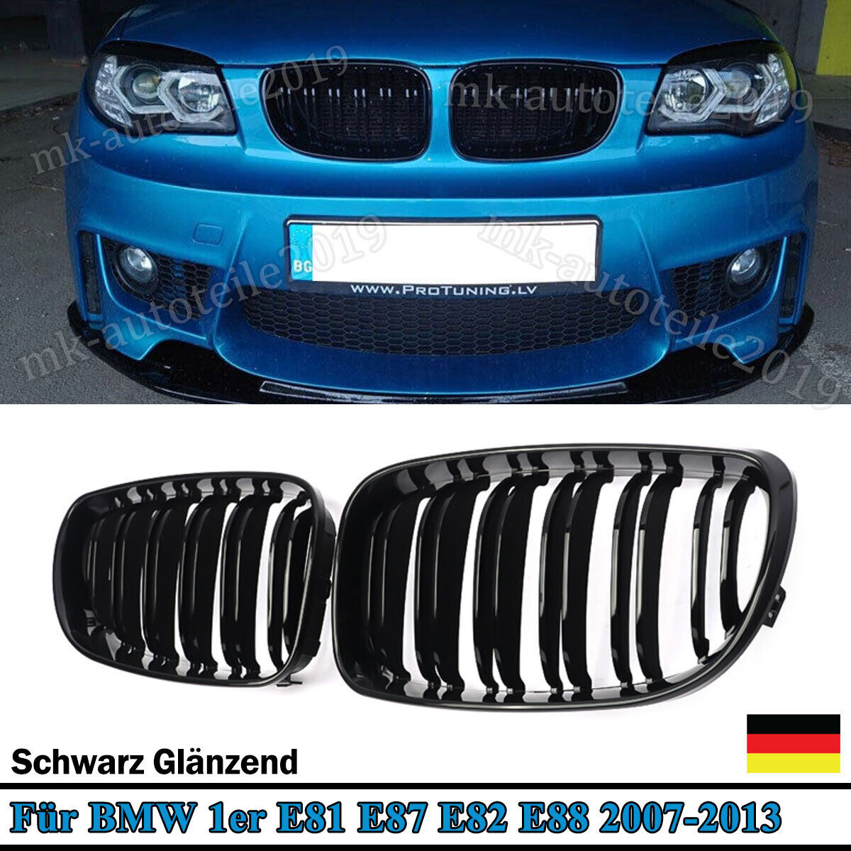 Front Kühlergrill Nieren Schwarz Grill für BMW E81 E87 E82 E88 Doppelsteg 07-13