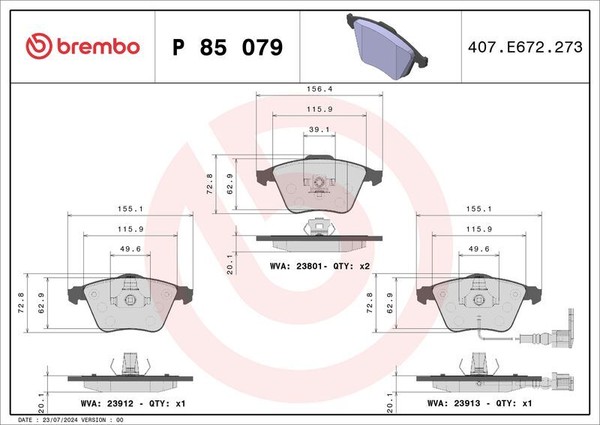 Brembo P 85 079 Bremsbelagsatz, Scheibenbremse FüR Audi Seat Skoda VW-image