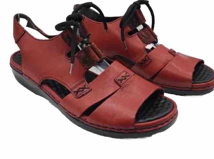 Rieker Antistress Red Leather Open Toe Flat Sandals Euro 40 USA 8.5 Tunisia