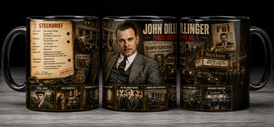 John Dillinger dokumentarische Collage Tasse Bank Ganove Gentleman Robin Hood