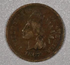 1867-P "Indian Head" Small-Cent Bronze Coin, Variety 3, Almost Good