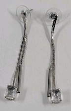 Silver Tone Cubic Zirconia Stud Dress Formal Dangle Drop Earrings Elegant