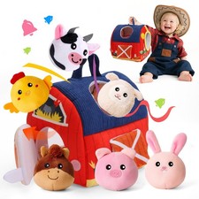 Baby Toys 6-12 Months, Surprise Barn with Stuffed Farm Animals 6Pcs, Rattle, ...