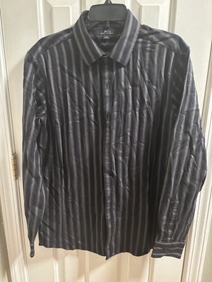 Marc Anthony Men's Size Large Slim Fit Button Down Gray Striped Long Sleeve