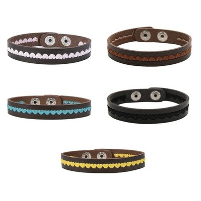 Embroidered Floral Leather Wristband Adjustable Closure Sensitive Skin Friendly