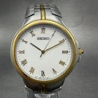 Seiko Watch Men 34mm White Dial Two Tone Round 7N01-H972 New Battery Bracelet
