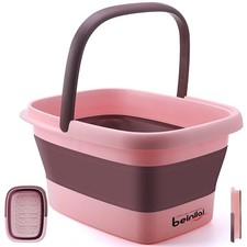 Beinilai Collapsible Foot Soak Tub with Handles/Massage 1 Pack, Pink