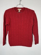 Eddie Bauer Red Cotton Cable Knit Fisherman Knit Pullover Sweater VTG 90s Size M