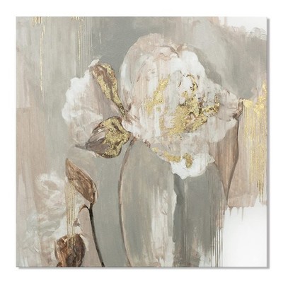 Floral Wall Art Gold Pictures White Flower Canvas with Gold Foil Embellishmen...