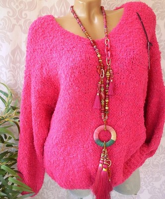 36 38 40  Pullover Strickpullover kuschelig warm  boucle V - Neck pink