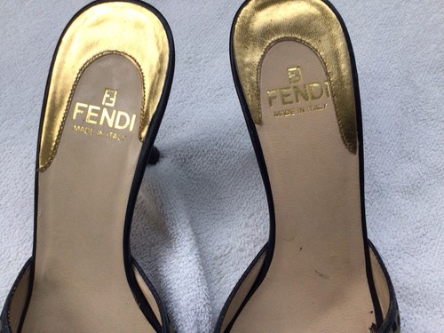 Fendi Logo Women’s Black Cloth & Leather Trim Slides Size 36 (5.5), Italy. - Picture 2 of 9