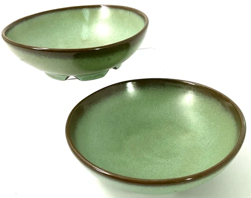 Frankoma Pottery Gumbo Dish 4XL Set of 2 Plainsman Green 7.25" x 2.25" Excellent