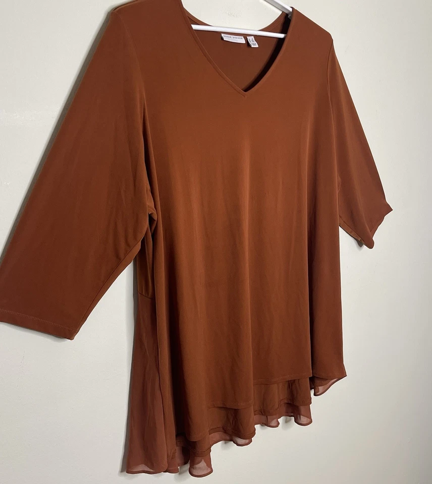 SUSAN GRAVER Blouse Women 3X Burnt Orange Liquid Knit Chiffon Flowy Tunic Boho - Image 4 of 4