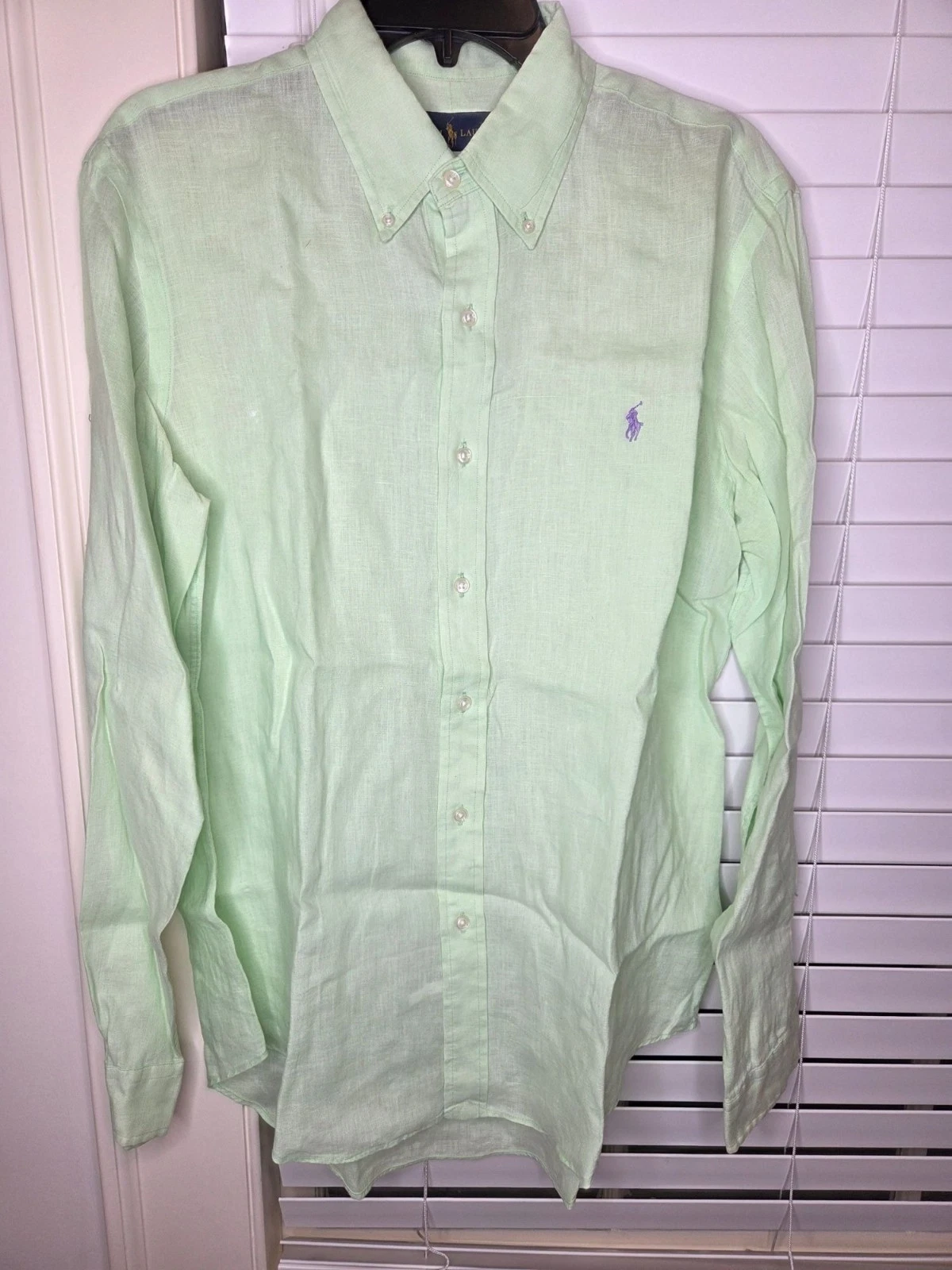 Mens Ralph Lauren LINEN Button-Down Shirt M Mint Green classic Preppy
